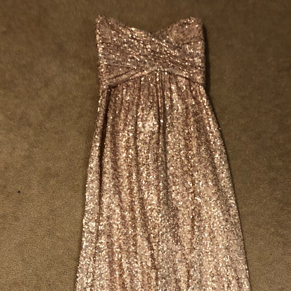 Amsale Rose Gold Formal Sequin Strapless Dress - Picture 9 of 12